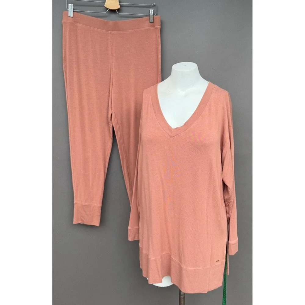 Victoria's Secret Lounge Set XL Pink Modal V-Neck Tunic Jogger Pajamas 2PC Sleep